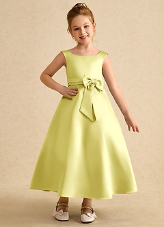 Azazie Eve Flower Girl Dresses Lemon Sorbet A-Line Pleated Matte Satin Dress image1