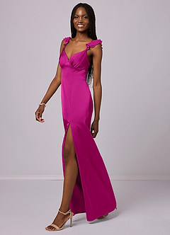 Barbie ♥ Azazie Bridesmaid Dresses Fuchsia Sheath Stretch Satin Dress image2