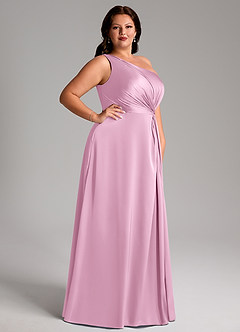Azazie Brooke Bridesmaid Dresses Candy Pink A-Line One Shoulder Stretch Satin Dress image3