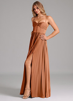Azazie Tyla Bridesmaid Dresses Copper A-Line Sweetheart Neckline Stretch Satin Dress image6
