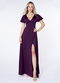 Azazie Lani Vestidos de madrinha de casamento Vestir Uva de Cetim elástico de Linha A com Plissado image1