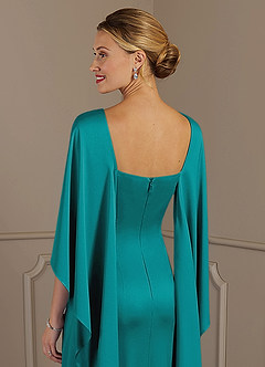 Azazie Eli Abiti per la Madre della Sposa Abito Tubino in Raso Elasticizzato Scollo a barca Verde Acqua image11