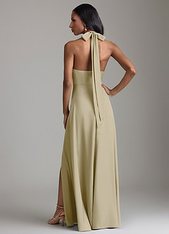 Azazie Tracie Vestidos de damas de honor Vestido de Musgo Verde de Satén Elástico de Corte en A con Corte Lateral image2