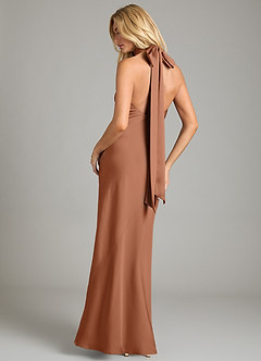 Azazie Velli Bridesmaid Dresses Bronzer Mermaid High Neck Stretch Satin Dress image5