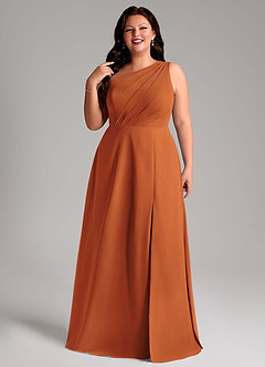 Azazie Phaedra Vestidos de damas de honor Vestido de Canela de Gasa de Corte en A con Hombro unilateral image11