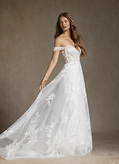 Azazie Wendie Robes de mariée Robe Trapèze en Tulle Paillettes Blanc De Diamant image4