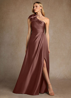 Azazie Easton Mother of the Bride Dresses Espresso A-Line One Shoulder Stretch Satin Dress image4