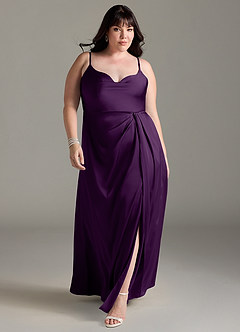Azazie Brielle Bridesmaid Dresses Grape A-Line Cowl Spaghetti Straps Stretch Satin Dress image8