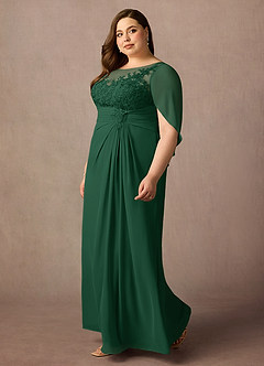 Azazie Hera Mother of the Bride Dresses Dark Green A-Line Lace Capelet Chiffon Dress image8