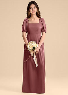 Azazie Briar Junior Vestido de Amatista de Satén Elástico de Corte en A con Lazo image6