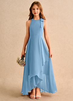 Azazie Boop Junior Formal Flower Girl Dresses Steel Blue A-Line Bow Chiffon Dress image1