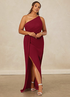 Christian Siriano Bridal for Azazie 1003 Bridesmaid Dresses Burgundy Sheath One Shoulder Chiffon Dress image8