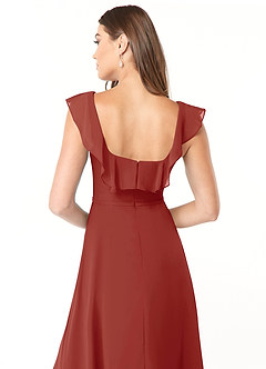 Azazie Jinny Jurken voor bruidsmeisjes Jurk van Chiffon met A-Lijn Vierkante halslijn gerimpeld Terracotta image6