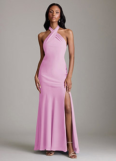 Azazie Lorena Bridesmaid Dresses Candy Pink Mermaid Pleated Chiffon Dress image1