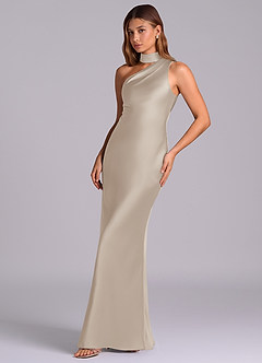 Azazie Seona Robes de demoiselle d'honneur Robe Sirène en Satin extensible Une épaule Givre image6