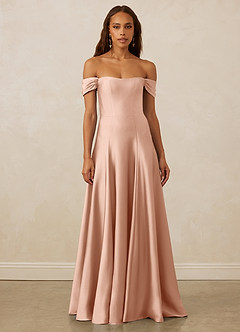 Christian Siriano Bridal for Azazie 1002 Bridesmaid Dresses Rose Gold A-Line Off the Shoulder Stretch Satin Convertible Dress image2