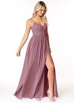 Azazie Rayna Final Sale Vintage Mauve A-Line V-Neck Pleated Chiffon Dress image4
