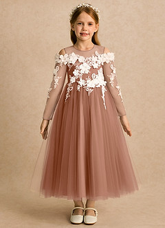 Azazie Lilah Flower Girl Dresses Bronzer A-Line Lace Tulle Dress image4