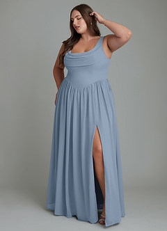 Azazie Novi Bridesmaid Dresses Dusty Blue A-Line Pleated Chiffon Dress image9
