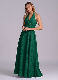 Azazie Tessie Brautjungfernkleider A-Linie Plissee Blumen-Burnout Kleid Smaragd image4