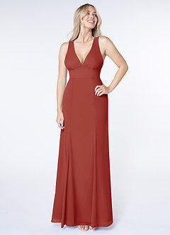 Azazie Christiana Bridesmaid Dresses Terracotta A-Line V-Neck Pleated Chiffon Dress image1