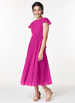 Azazie Payton Junior Vestido de Fucsia de Gasa de Corte En A con Lazo image4