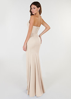 Azazie Yola Vestidos de damas de honor Vestido de Alabastro Blanco de Satén Elástico de Corte Recto Convertible con Cuello en V Plisado image5
