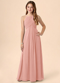 Azazie Ginny Junior Linia A Pofałdowany Szyfon Długość podłogi Młodsza druhna Sukienka image1