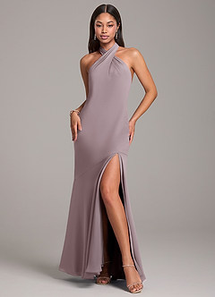 Azazie Lorena Bridesmaid Dresses Dusk Mermaid Pleated Chiffon Dress image3