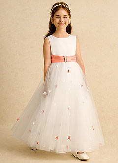 Azazie Cricket vestidos de niña de las flores Vestido de Marfil Ocaso de Satin Mate de Princesa con Plisado image3