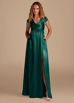 Azazie Allessia Maternity Bridesmaid Dresses A-Line Metallic Satin Floor-Length Dress image4