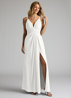 Azazie Maren Allure Brudepigekjoler En streg V-hals blonde Chiffon Gulv-længde Kjole image4