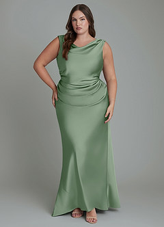 Azazie Kieryn Bridesmaid Dresses Matcha Mermaid Pleated Stretch Satin Dress image7