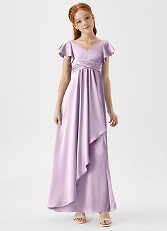 Azazie Omari Junior Frosted Lilac A-Line Pleated Stretch Satin Dress image3