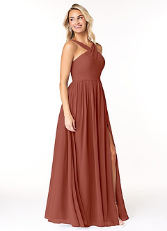 Azazie Elvira Robes de demoiselle d'honneur Robe Trapèze en Mousseline de soie Plissée Auburn image4