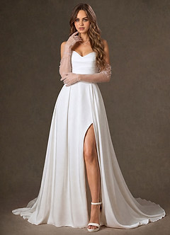 front Guantes de novia de tul adornados con perlas