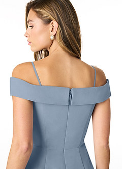 Azazie Lecia Bridesmaid Dresses Dusty Blue Empire Off-The-Shoulder Pleated Chiffon Convertible Dress image5