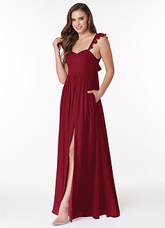 Azazie Metz Bridesmaid Dresses Burgundy A-Line Sweetheart Ruched Chiffon Dress image4