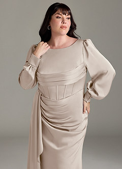 Azazie Raye Robes de demoiselle d'honneur Robe Sirène en Satin extensible Manche longue Givre image11