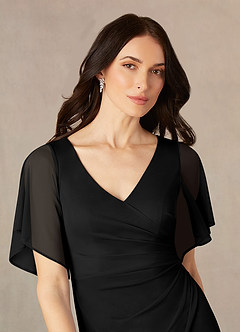 Azazie Selah vestidos de madre de la novia Vestido de Negro de Malla de Corte En A con Cuello en V fruncido image3