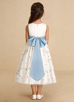Azazie Pollie Flower Girl Dresses Ivory Powder Blue A-Line Bow Tulle Dress image6