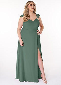 Azazie Everett Robes de demoiselle d'honneur Robe Trapèze en Mousseline de soie Col V froncé Mousse De Mer image4