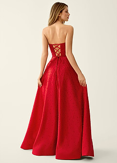 Victormen Red Beading Rhinestone Satin Prom Dress image2