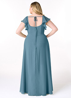 Azazie Bondi Brautjungfernkleider A-Linie Gekräuselt Chiffon Kleid Bermudablau image8