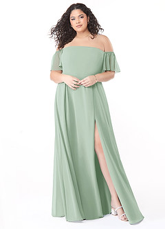 Azazie Sue Robes de demoiselle d'honneur Robe Trapèze Convertible en Mousseline de soie Épaule décolletée Agave image11