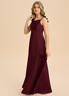 Azazie Gumdrop Junior Cabernet Empire Pleated Stretch Satin Dress image5