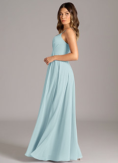 Azazie Amani Bridesmaid Dresses Sea Glass A-Line Pleated Chiffon Dress image3