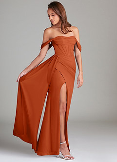 Azazie Amyra Vestidos de damas de honor Vestido de Naranja Quemada de Gasa de Corte Recto Convertible con Vestidos sin tirantes image8