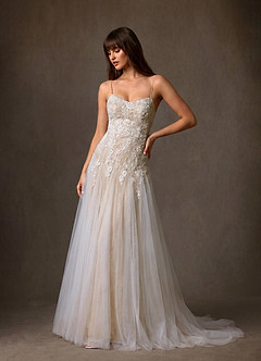 Azazie Lumina Wedding Dresses Diamond White Nude A-Line Sweetheart Neckline Lace Dress image3