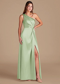 Azazie Brooke Bridesmaid Dresses Dusty Sage A-Line One Shoulder Metallic Satin Dress image3